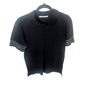 Givenchy Paris Black‎ Logo Tape Pique Polo Shirt Short Sleeve Mens BM70AY3006